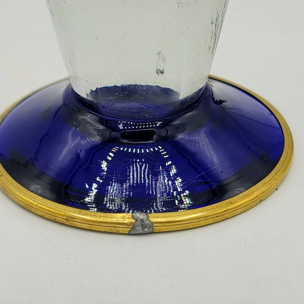 Hand Blown Mexican Pilsner Glasses Set of 2 Blue Rim Bubble Beer Rustic Barware - Picture 8 of 11